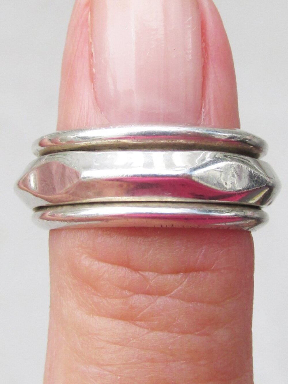 Vintage Mexico Sterling Silver Modernist Spinner Band Ring, Sz 5 1/2